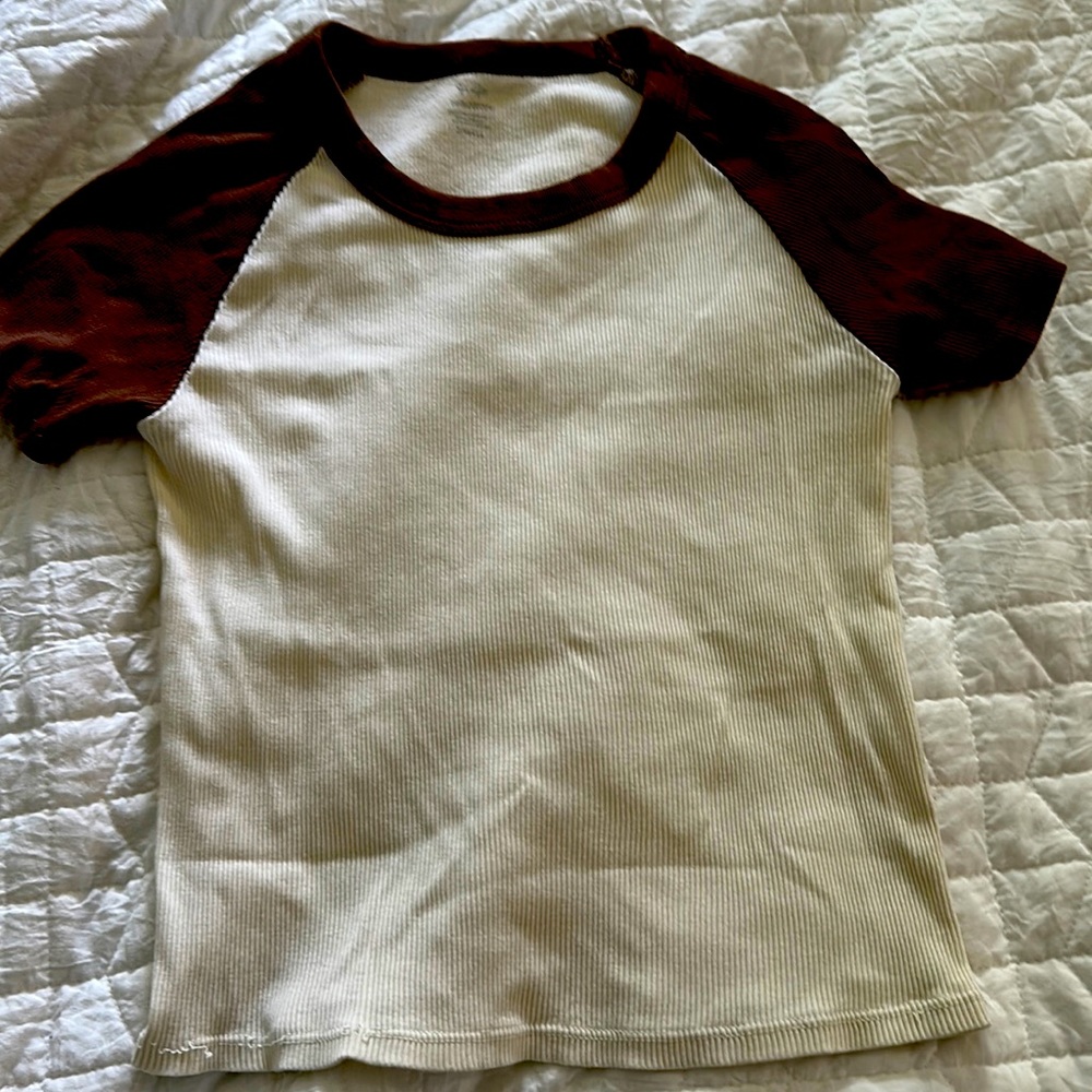Brandy Melville J. Galt creme and brown shirt - Picture 1 of 4